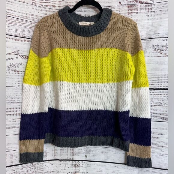 Cloth By RD Sweater Womens SZ M Crew Neck Chunky Knit Bold Striped Pullover Boxy - Picture 1 of 9
